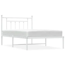 Vidaxl Kovinski posteljni okvir z vzglavjem bel 107x203 cm