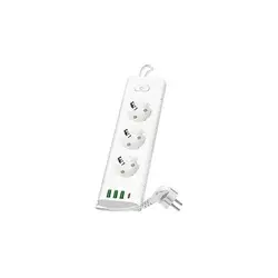 Višestruka utičnica sa prekidačem LINEA PRO 3x230V+ 3xUSB-A + 1xUSB-C SCHUKO 1,5 m bela