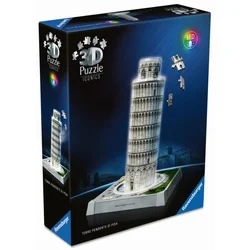 Ravensburger 3D slagalica Krivi toranj u Pizi sa svetlom, bela, 216 delova