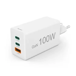 Brzi punjac, GaN, 2x USB-C PD, 1x USB-A, 100W beli