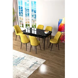 Hanah Home Set Trpezarijski sto i 6 stolica Zen, Žuto-crni