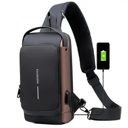 Torba preko ramena s USB punjenjem protiv krađe - Crna / Smeđa KP25261