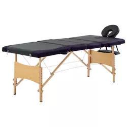 vidaXL Zložljiva masažna miza 4-conska les črna in vijolična
