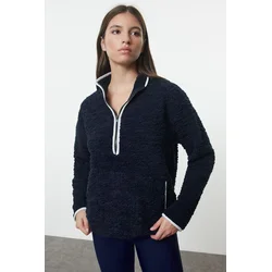 Trendyol Navy Blue Plush Knitted Sports Sweatshirt