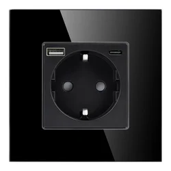 Stenska vtičnica 2P+Z z USB-A + USB-C polnilnikom, Schuko, 5VDC, 3A, črna