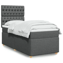 Vidaxl Box spring postelja z vzmetnico temno siva 100x200 cm blago