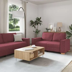 Dvodijelni set sofa s jastucima, tkanina boje vina