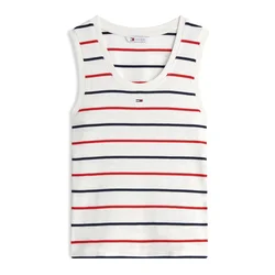 Tommy Jeans Top ESSENTIAL svetlo bež/nočno modra/krvavo rdeča