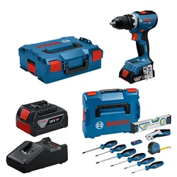 Bosch Set aku alata Bušilica odvrtač GSR 18V-65, 2×5.0Ah akumulatora, Set ručnih alata, 2×L-BOXX kofera, Punjač GAL 18V-40