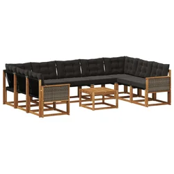 Set vanjskih sofa s jastukom 10 pcs Prirodna i crna