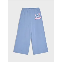 Sinsay - Pamučne wide leg pantalone Stitch - zumbul plava