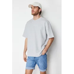 Trendyol Basic Gray Oversize/Wide Fit Short Sleeve Textured Solid Fabric T-Shirt