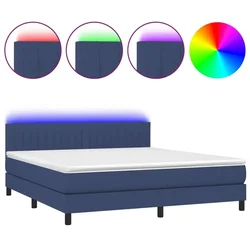Vidaxl Box spring postelja z vzmetnico LED modra 160x200 cm blago