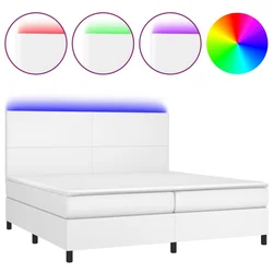 Vidaxl Box spring postelja z vzmetnico LED bela 200x200cm umetno usnje