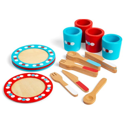 Bigjigs Toys Drevený jedálenský servis s bodkami