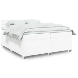 vidaXL Box spring postelja z vzmetnico bela 200x200 cm umetno usnje