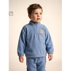Sinsay - Half-zip duks od flisa sa vezom medvedića - grey blue
