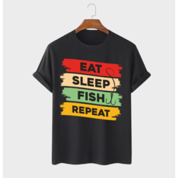MAFIMI Majica Eat Sleep Fish Repeat, Crna