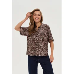 Marisse Viscose Leopard Print Shirt, Black