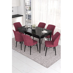 Hanah Home Set Trpezarijski sto i 6 stolica Eva, Bordo-crni