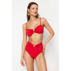 Trendyol Red Premium Accessory High Waist Hipster Bikini Bottom