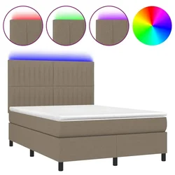 Vidaxl Box spring postelja z vzmetnico LED taupe 140x200 cm blago