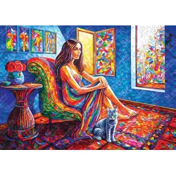Magnolia - Puzzle Ženska z mačko - 1 000 kosov