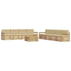 Set vanjskih sofa s jastukom 9 pcs Bijela i bež Poliester