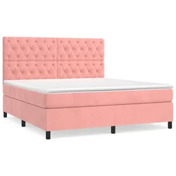Vidaxl Box spring postelja z vzmetnico roza 160x200 cm žamet