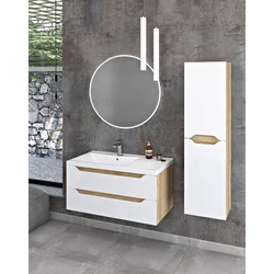 Bathroom set WAVE 90, left, white/oak Alabama - MDF/laminat - Sapho - WAVE - 24 - 900 - 2250 - Backlit mirrors - 14