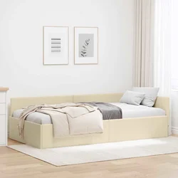 Kutni okvir kreveta s uzglavljem Krema 100 cm x 200 cm tkanina