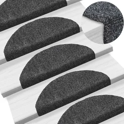 Prostirke za stepenice, samoljepljive, 15 kom, 65x21x4 cm, tamno sive, poluokrugle, velike