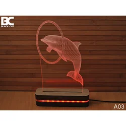 Black Cut 3D Lampa Delfin, Crvena