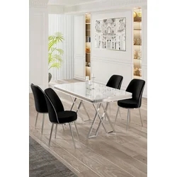 Hanah Home Set Trpezarijski sto i 4 stolice, Crno-beli
