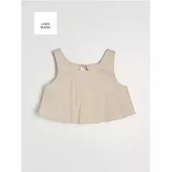 Sinsay - Crop top sa dekorativnim vezivanjem od mešavine lana - krem