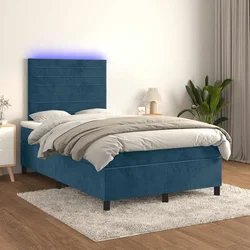 Krevet box spring s madracem LED tamnoplavi 120x200 cm baršun