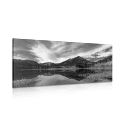 Slika jezero pod hribi v črnobeli izvedbi - 120x60