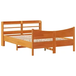 Vidaxl Posteljni okvir z vzglavjem voščeno rjava 150x200 cm borovina