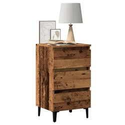 Krevetni ormarić s metalnim nogama staro drvo 40x35x69 cm