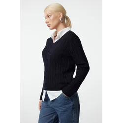 Trendyol Navy Blue Basic Cotton Knit Sweater