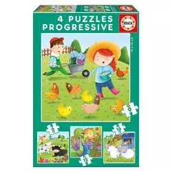 Otroške puzzle Živali na kmetiji Educa progresivne 6-9-12-16 delčkov