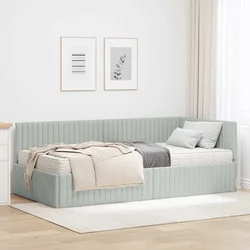 Kutni krevetni okvir s madracem 2 pcs Svjetlosiva Baršun