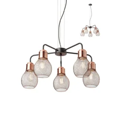 Redo 01-1580 - Luster na sajli EDISON 5xE27/42W/230V prečnik 53 cm crna/bakrena