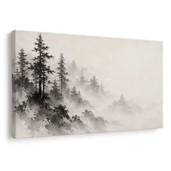 Slika meglen gorski gozd v tušu - 90x60