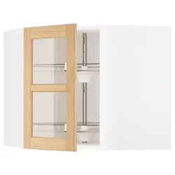 METOD Kotna viseča omarica+vrtl pc/stk vr, bela/Forsbacka hrast, 68x60 cm