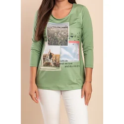 Plus size majica s potiskom, zelena