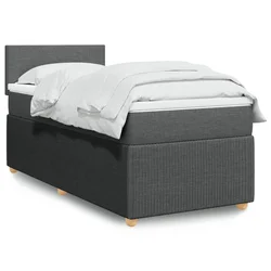 Vidaxl Box spring postelja z vzmetnico temno siva 90x190 cm blago