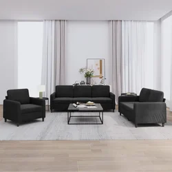 3-dijelni set sofa crni baršunasti