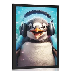Plakat pingvin s slušalkami - 30x45 white