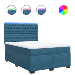 Vidaxl Box spring postelja z vzmetnico modra 160x200 cm žamet